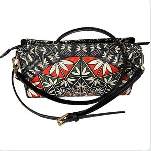 Tory Burch Red and Navy Crossbody Bag with Geometric Design